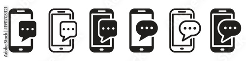 Smartphone screen displaying chat bubbles with message notifications icons