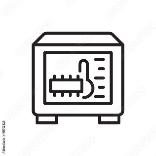Thermal chamber testing icon. Environmental stress screening, representing temperature cycling, microchip burn-in tests, electronic reliability verification, and climate-controlled laboratory hardware