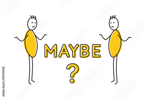 Stick figures express uncertainty and indecision about decision