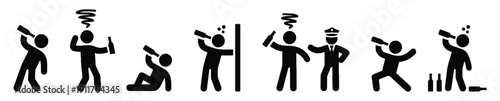 Stick figures representing different stages of alcohol intoxication and its consequences