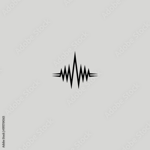 A symmetrical black waveform graphic centered against a light gray background, modern and abstract