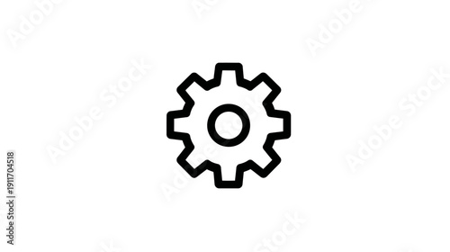 Black cogwheel icon, centered on a white background, representing settings or a mechanical process