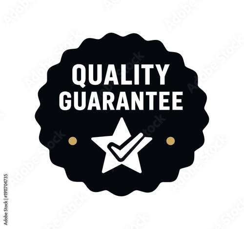 Flat vector seal stamp badge QUALITY GUARANTEE simple white with checkmark tiny