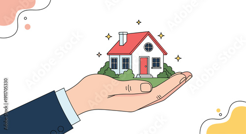 Professional hand carefully holding a small model house symbolizing real estate investment, home ownership, and property management.