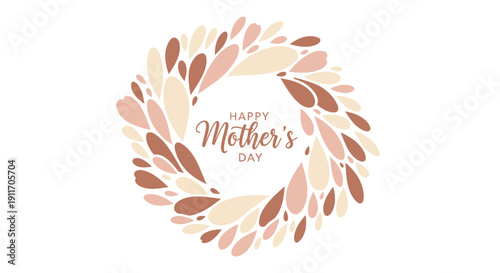 Happy Mother's Day wreath with leaves and text on transparent background, vector floral design