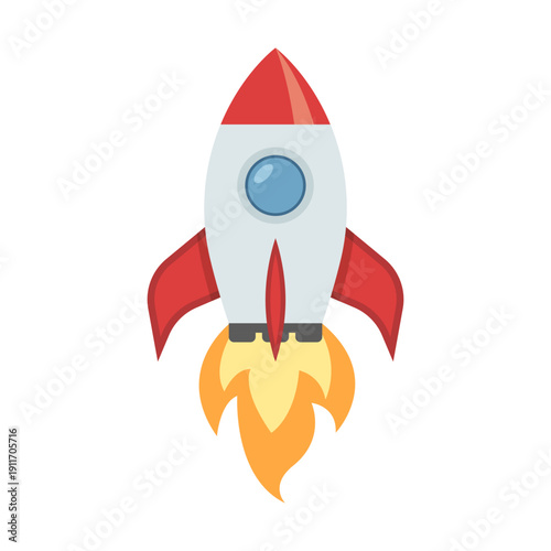 Rocket ship icon in cartoon flat style. Spaceship launch vector illustration on isolated background. Space transport sign business concept.