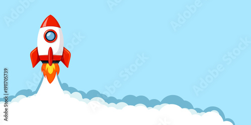 Rocket ship icon in cartoon flat style. Spaceship launch vector illustration on isolated background. Space transport sign business concept.