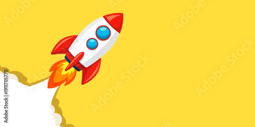 Rocket ship icon in cartoon flat style. Spaceship launch vector illustration on isolated background. Space transport sign business concept.