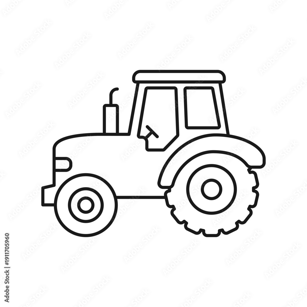 Obraz premium Tractor truck icon in outline stroke flat style. Agriculture transport vector illustration on isolated background. Farming vehicle sign business concept.