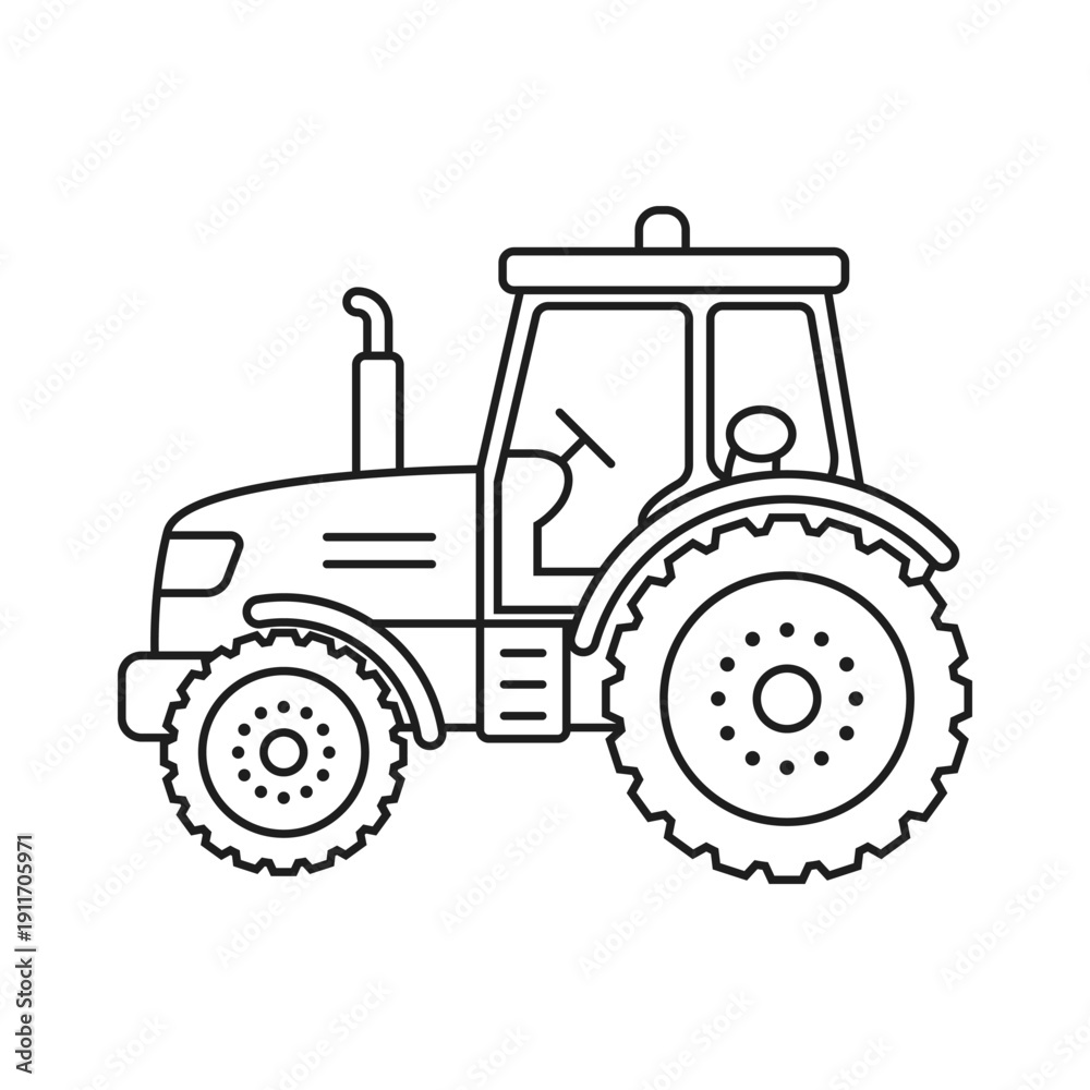 Obraz premium Tractor truck icon in outline stroke flat style. Agriculture transport vector illustration on isolated background. Farming vehicle sign business concept.