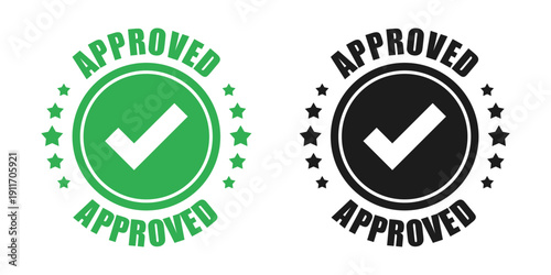 Approved icon in flat style. Accept stamp vector illustration on isolated background. Confirmation template sign business concept.