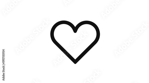 A simple, black heart shape set against a bright white background. This image is minimalist