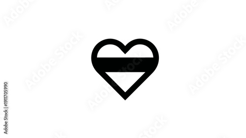 A black and white heart shape with a horizontal bar across the middle