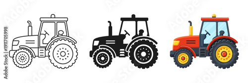 Tractor truck icon set collection in flat style. Agriculture transport vector illustration on isolated background. Farming vehicle sign business concept.