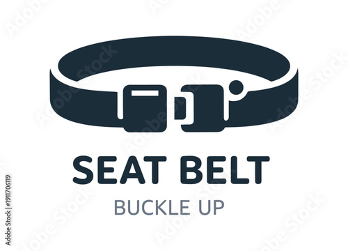 Single flat vector icon of kids belt: rounded belt strap with small buckle one tiny safety check dot stylish modern cutout look made with clean negative space gaps and soft rounded geometry