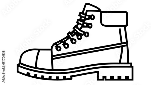 A simple side view illustration of a work boot, with laces and chunky sole