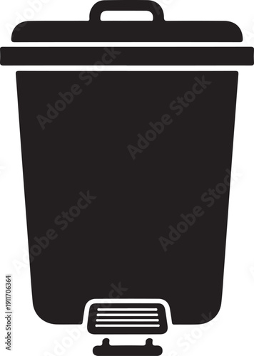 Gray trash can icon with lid and pedal  waste management symbol  recycling bin graphics