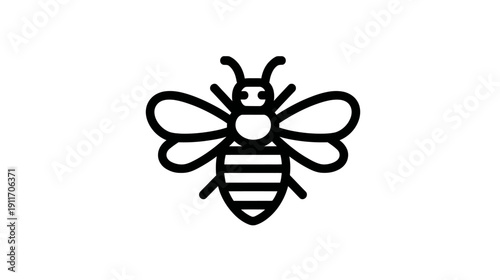 Black, stylized icon of a bee, with simple outlines, wings, body segments, and antennae