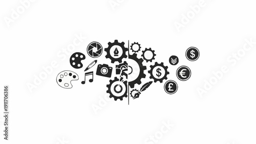 Gears and Currency Symbols Illustration.