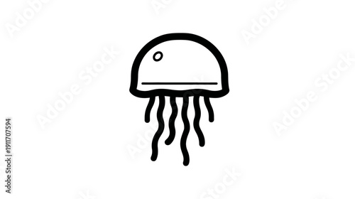 A simple black and white line drawing of a jellyfish on a white background