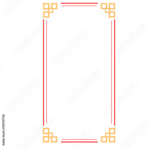 Thin red linear frame with delicate corner accents suitable for photo overlays, digital templates, and minimalist CNY designs.