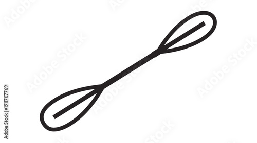 A simple, black-outlined illustration of a double-bladed paddle. It is on a white background
