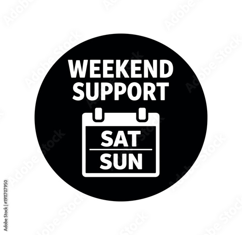 Flat vector badge WEEKEND SUPPORT simple white calendar with SAT SUN