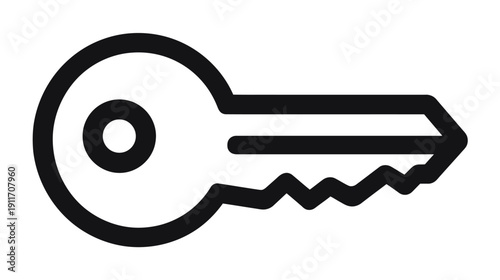 A black and white graphic icon representing a key, suitable for web or design usage