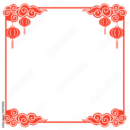 Square frame with lotus and coin motifs perfect for prosperity themes, business greetings, and cultural education materials.