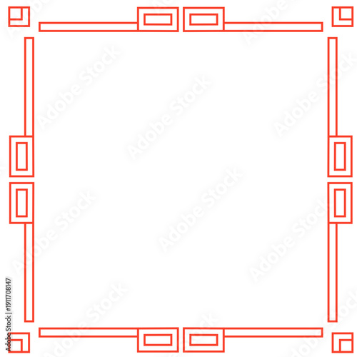 Red frame with symbolic panel motifs (coins, clouds, bats) perfect for prosperity themes, business greetings, and cultural projects.