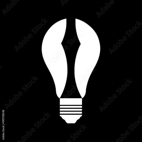 Black and white illustration depicts a stylized light bulb, cut with a diamond in the middle