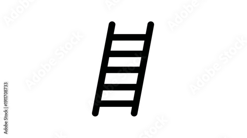 A black, angled ladder against a white backdrop. It features multiple rungs for climbing