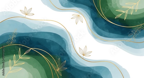 Abstract Blue Green Watercolor Design Elements.