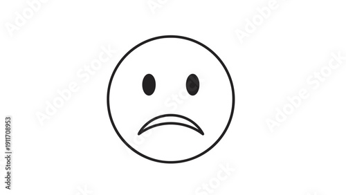 Simple black and white sad face emoji with a frown and downcast eyes conveying emotions of sorrow or disappointment.