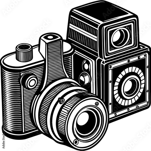 “Vintage Camera Illustration Retro Photography Equipment Line Art Vector”