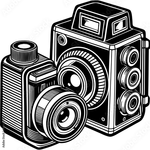 “Vintage Camera Illustration Retro Photography Equipment Line Art Vector”
