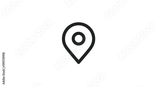 A simple, bold icon representing location, a rounded pin with a central circle and pointed base