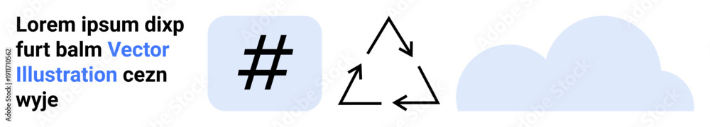 Fototapeta premium metadata tag symbol, recycling triangle, and cloud illustration suggesting tech, eco-awareness, or data discussions. Ideal for sustainability, communication, environmental efforts, tech usage eco