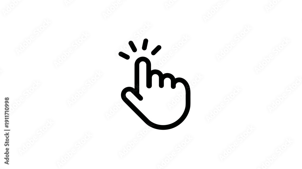Obraz premium A hand icon pointing with the index finger, with radiating lines emanating from the fingertip