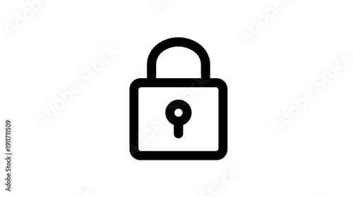 A bold, black outline illustration of a padlock, symbolizing security. Set on a white background