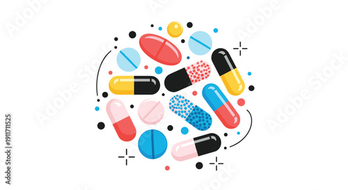 Large assortment of colorful medicinal pills and capsules clustered together for pharmaceutical healthcare and wellness concepts.