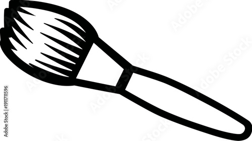 Black and white illustration of a paintbrush with a detailed, stylized design