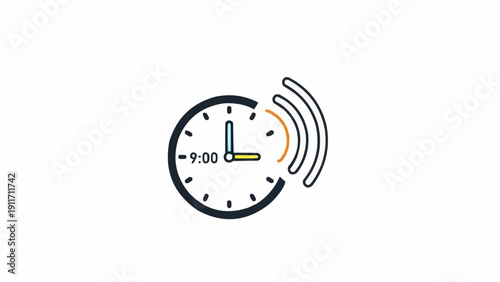 Alarm Clock with Sound Waves Emitted.