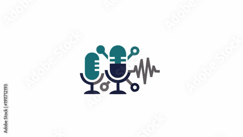 Podcast Microphones with Sound Wave Icon.