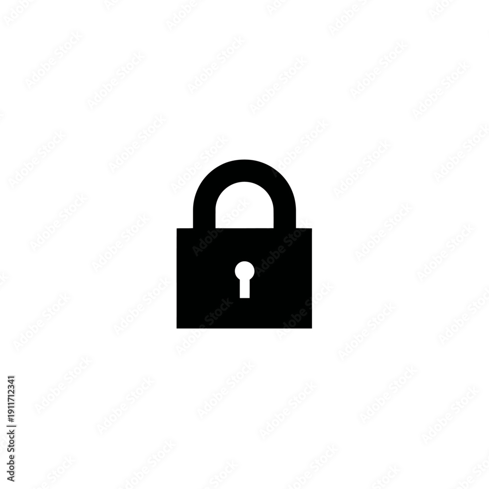 Naklejka premium A black, minimalist icon of a padlock with a circular handle on a white background