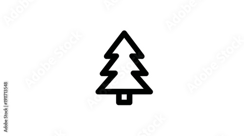 A simple, black-outlined illustration of a stylized evergreen tree, set against a blank white backdrop