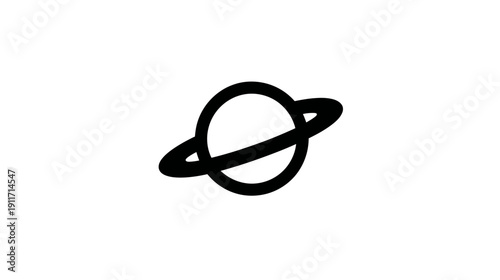 A black and white illustration of a celestial body with a prominent ring system