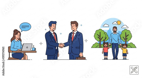 Flat design vector illustration of a whimsical unicorn with a rainbow mane and tail, prancing in a magical cloud-filled sky.