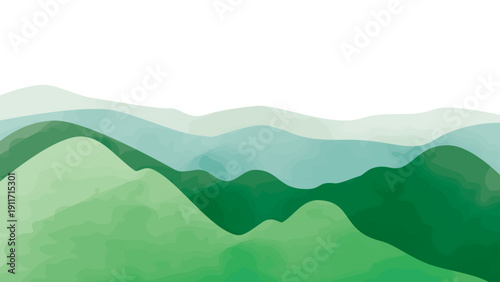 Green Mountain Range Landscape Illustration Isolated on Transparent Background, Layered Hills and Natural Silhouette for Travel and Outdoor Design