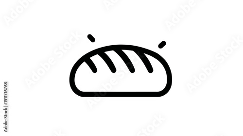 A simple, black line art illustration of a loaf of bread, with two small radiating shapes